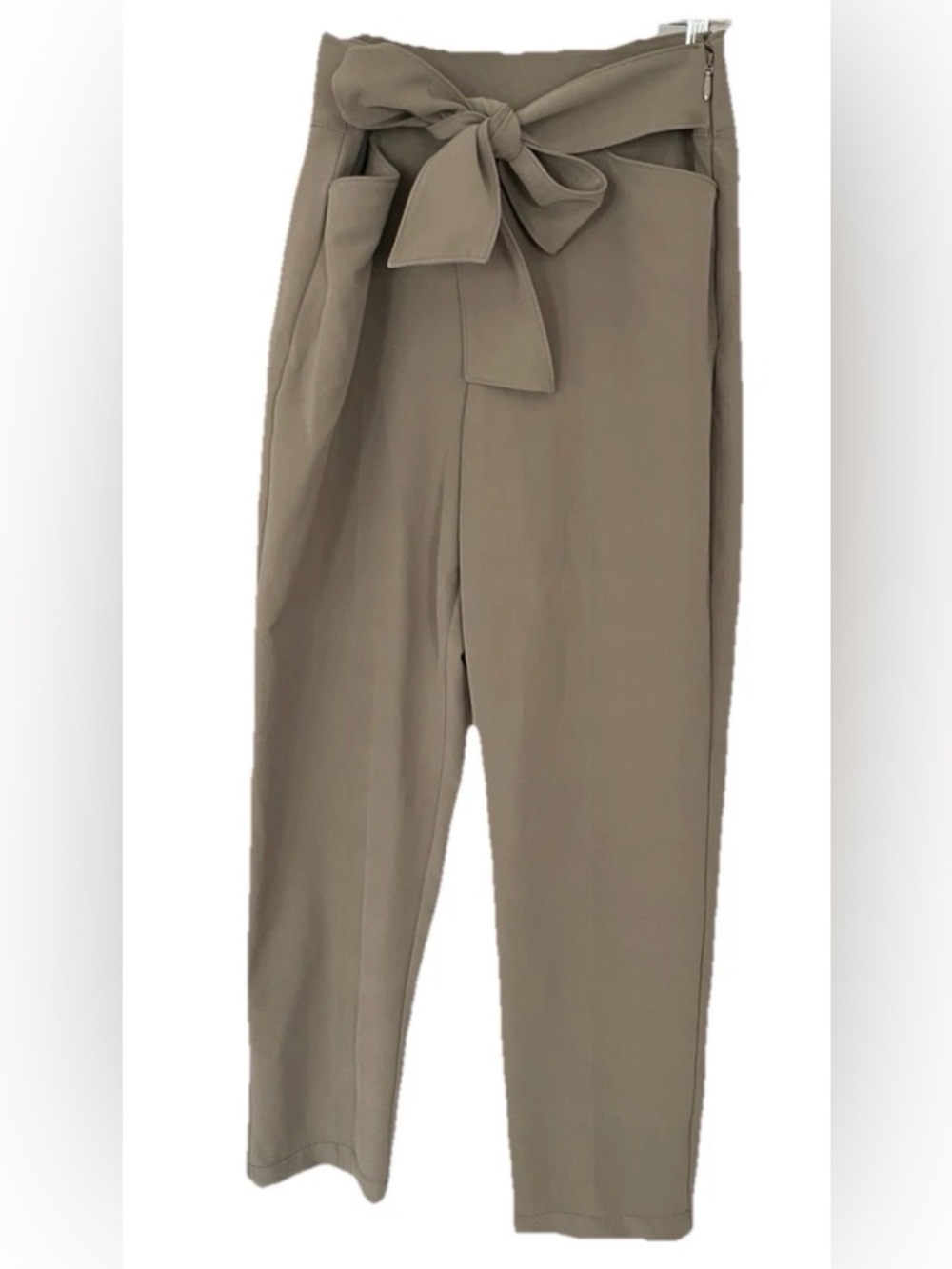 New York & Company Olive Green/Taupe High-Waist Paperbag Trousers with Tie Belt